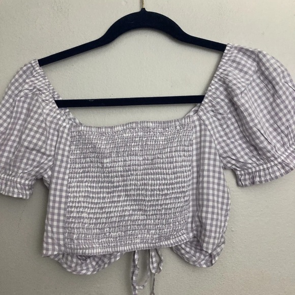 10-9 Hollister Crop Top Purple Gingham Checker Small NWT purple Tie Front - Picture 4 of 4
